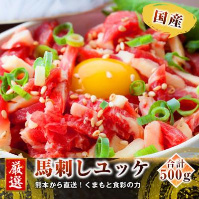 ふるさと納税 合志市 熊本直送　馬刺しブロック肉　上霜降り(トロ)490g+馬肉ユッケ500g(合志市) |  | 01