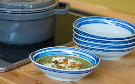 【波佐見焼】１６×１３cm楕円小鉢５個組 ライン【西海陶器】 ５ 70439