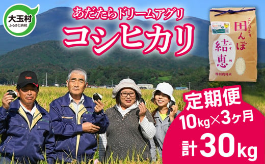 大玉村 新米 定期便 コシヒカリ 30kg （ 毎月 10kg × 3回 ）【令和6年産】【 おいしいお米コンクール 受賞米 あだたら ドリームアグリ 】 こしひかり 福島県 精米 米作り 特別栽培米 ｜ da-kh10-t3-R6