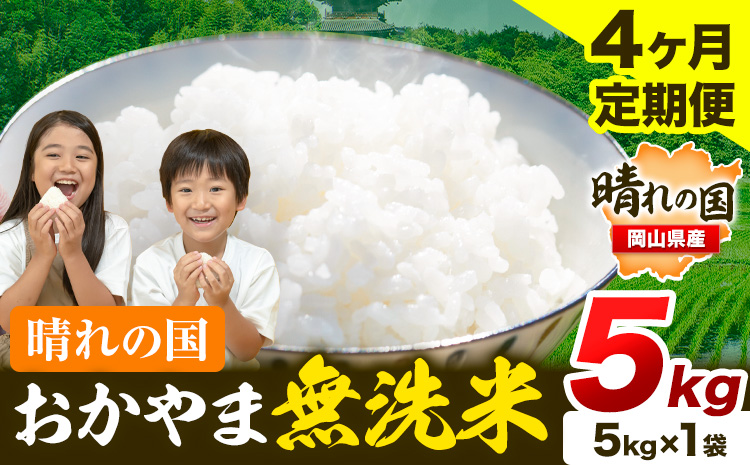 晴れの国 おかやま 無洗米 米 個包装 こめ コメ 岡山 岡山県産 【定期便】5kg (5kg×1袋) 計4回お届け《お申込月の翌月より発送》 お米 ライス ヒノヒカリ あきたこまち にこまる きぬむすめ ブレンド米