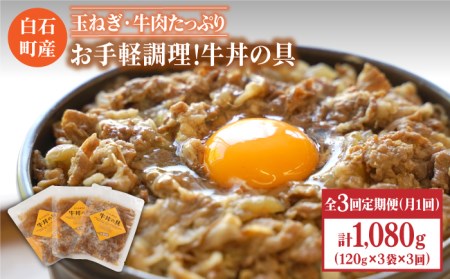 【全3回定期便】身体にやさしい！お手軽調理！牛丼の具（120g×3袋入り） / 牛肉 丼 惣菜 レトルト おかず 時短 簡単調理 九州 [IAZ006]