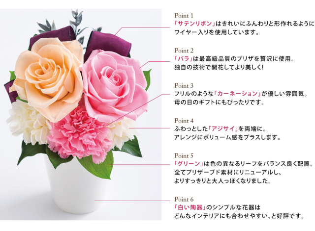 花 プリザーブドフラワー バラとリボンのアレンジメント 