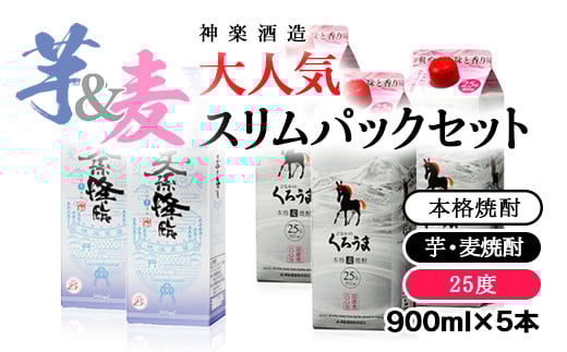 神楽酒造 大人気芋焼酎「天孫降臨」＆麦焼酎「くろうま」スリムパックセッ 900ｍｌ×5本<1.6-12>酒 アルコール 焼酎 西都市