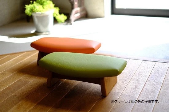 低座椅子 椅子 枕 木製 チェア フットレスト オットマン ソファ 畳 インテリア 国産材 無垢材 フェイスタオル 家具屋アカトシロ ゴイチ(R) レザー（グリーン）｜E02