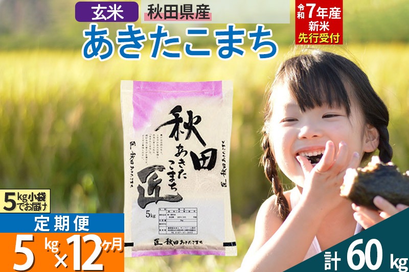 【玄米】＜令和7年産 新米予約＞ 《定期便12ヶ月》秋田県産 あきたこまち 5kg (5kg×1袋)×12回 5キロ お米【お届け周期調整 隔月お届けも可】 新米|02_snk-020312s