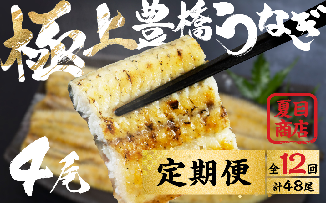
                  豊橋うなぎ 白焼 4尾 定期便 12回お届け 夏目商店 蒲焼 国産 国産うなぎ 蒲焼 長焼 ウナギ
                