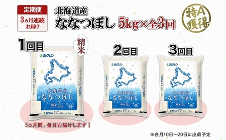 定期便 3ヵ月連続3回 北海道産 ななつぼし 精米 5kg 米 特A 白米 お取り寄せ ごはん 道産米 ブランド米 5キロ おまとめ買い お米 ふっくら ようてい農業協同組合 ホクレン 送料無料 北海