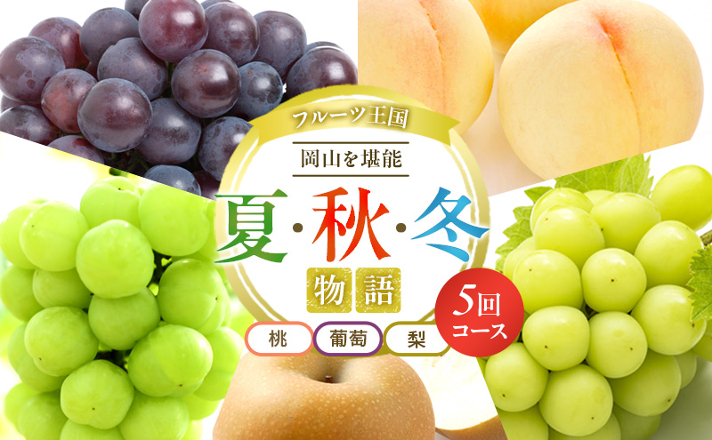 フルーツ 定期便 2026年 先行予約 フルーツ王国 岡山を堪能 5回コース 桃 もも 葡萄 ぶどう 梨 なし岡山県産 国産 果物 セット ギフト 桃太郎ぶどう ニューピオーネ シャインマスカット あたご梨 