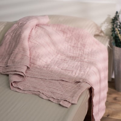 綿100%　5重ガーゼケット　シングルサイズ　キルト風ダイヤ柄　ピンク