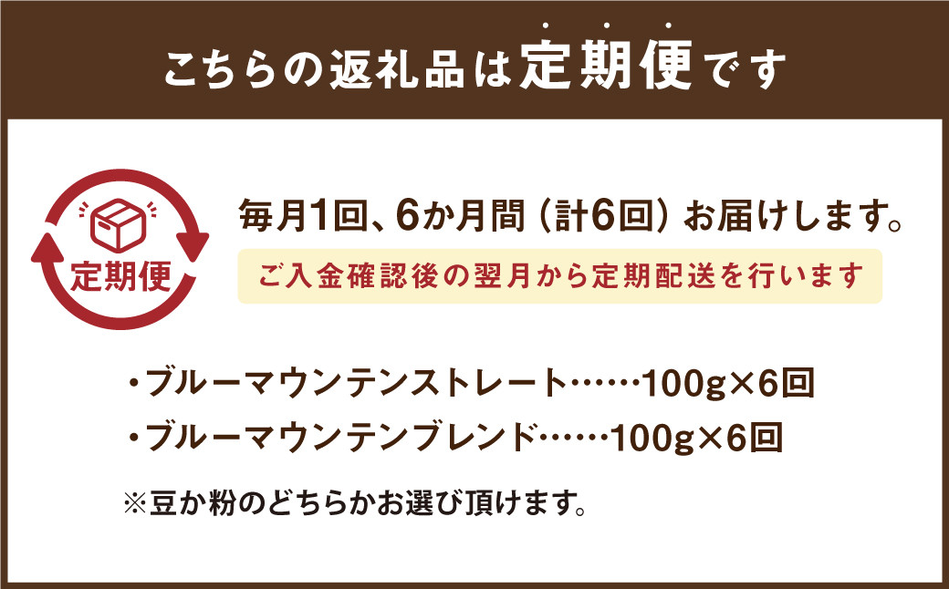 【6ヶ月定期便】ブルーマウンテンストレート＆ブルーマウンテンブレンド 100g×2種×6回