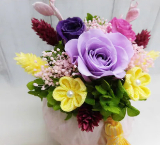 和風手まりアレンジ (パープル)｜プリザーブドフラワー｜ドライフラワー インテリア バラ 薔薇 カスミソウ かすみそう アジサイ あじさい 紫陽花 フラワーギフト 花 結婚式 パーティー ブライダル 