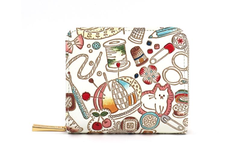 【文庫屋大関】二つ折りファスナーミニ財布 ソーイング【皮革工芸品】財布 二つ折り 小物 お札 カード 小銭 コンパクト 牛革 手作り 日本製 墨田区 東京都