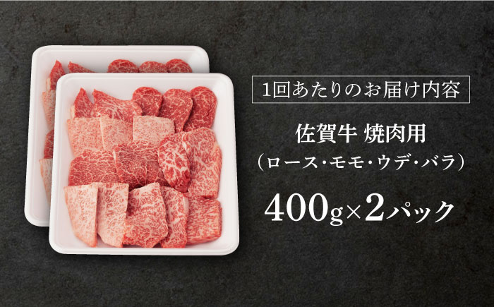 【6回定期便】佐賀牛 A5 厳選部位 焼肉用 800g （400g×2P）【桑原畜産】 [NAB230] 佐賀牛 肉 精肉 牛肉 佐賀県産 黒毛和牛 焼肉 やきにく 焼き肉 BBQ