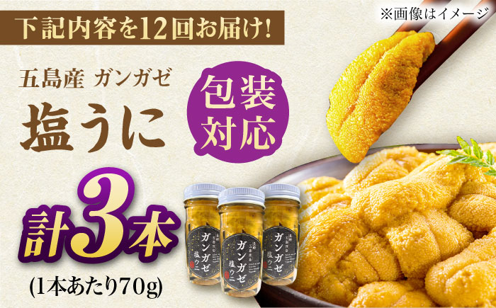【全12回定期便】厄介うに ガンガゼの塩うに 70g×3本 / ウニ 雲丹 五島市 / うた丸 [PGA005]