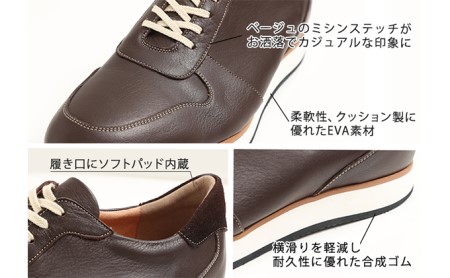 レザースニーカー 本革 カジュアルシューズ 5cmアップ シークレットスニーカー No.801 ブラウン 24.5cm