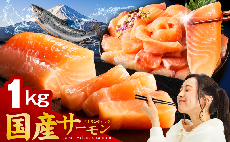 国産アトランティックサーモン 1kg ポーション【小分け 真空パック 訳あり サイズ不揃い 刺身 海鮮丼 さーもん 鮭 さけ シャケ しゃけ 冷凍 大阪 泉佐野 大阪府 泉佐野市】