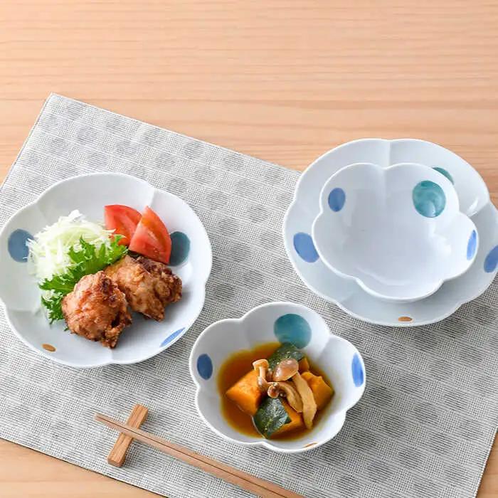 【波佐見焼】水玉 フラワー ボウル プレート セット 食器 皿 【松幸陶芸】 [HB47] 波佐見焼
