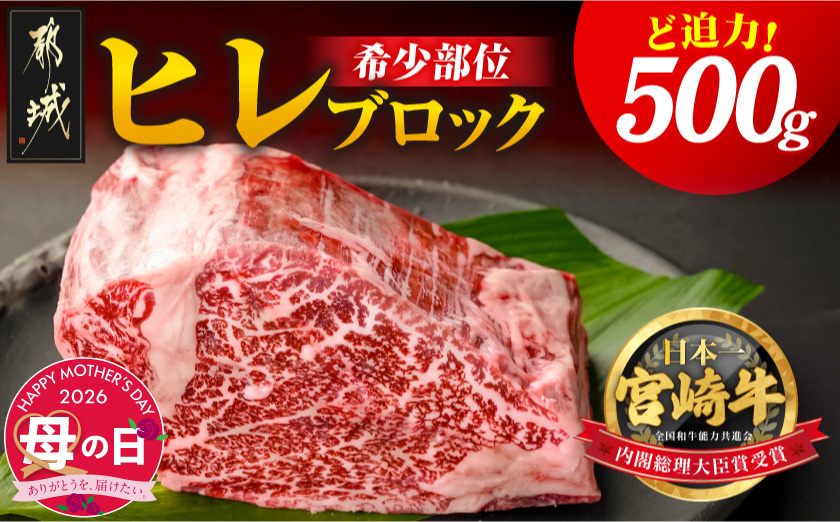 【母の日】宮崎牛ヒレブロック500g≪5月7日～10日お届け≫_22-8905-MG