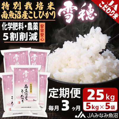 ふるさと納税 南魚沼市 【毎月定期便】特別栽培米南魚沼産こしひかり「雪穂」 精米 25kg(5kg×5袋) 全3回