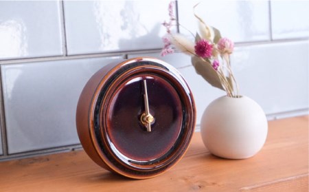 タイルと木のシンプルな手作り時計 TILE WOOD CLOCK 壁掛け・置き時計 『あめ釉』【杉浦製陶】 インテリア 雑貨 おしゃれ [TAO013]