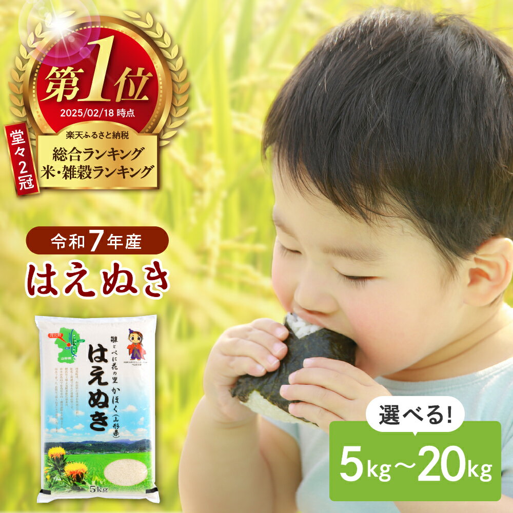 【ふるさと納税】＼★総合&米ランキング 1位獲得★／ はえぬき (選べる : 5kg 10kg 20kg ) | 山形県産 令和7年 2025年 米 山形 お米 白米 精米 ブランド米 国産米 日本国米 5キロ 10キロ 20キロ 選べる お取り寄せ 配送時期が選べる 山形県 河北町