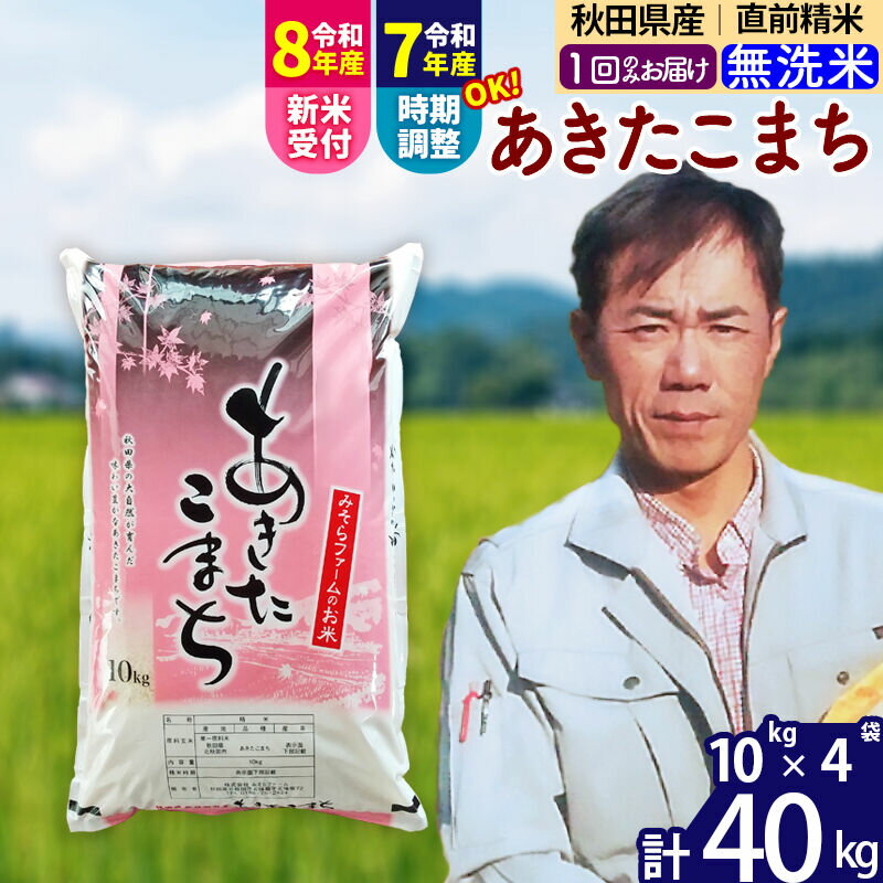 【ふるさと納税】※令和7年産／R8産新米予約※ 秋田県産 あきたこまち 40kg【無洗米】(10kg袋)【1回のみお届け】2025年産 2026年産 令和8年産 お届け時期選べる お米 みそらファーム [みそらファーム 秋田 お米 あきたこまち]