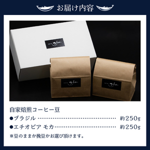 自家焙煎コーヒー豆2種 約500g ブラジルコーヒー エチオピアモカコーヒー (a15-682)