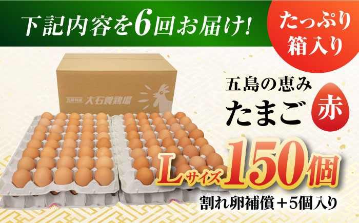 【全6回定期便】【お得な箱入り】五島の恵みたまご Lサイズ 150個入 / 卵 赤玉子 五島市 / 五島列島大石養鶏場 [PFQ024]