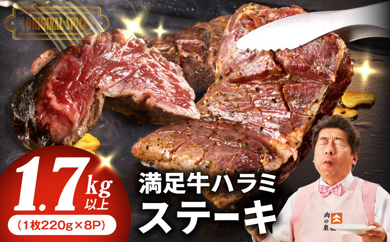 099H4192 【満足牛ハラミステーキ】オリジナルスパイス仕込み 1枚220g×8P 合計1.76kg 【味付け ハラミ ステーキ 小分け 焼くだけ 簡単調理 BBQ 牛肉 普段使い】