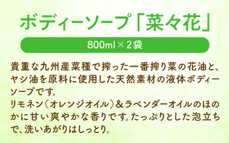 菜の花 ボディーソープ 「菜々花」 詰替用 800ml 2袋《築上町》【農事組合法人 湊営農組合】 [ABAQ008] 天然素材ボディーソープ 詰替用ボディーソープ 液体ボディーソープ 菜の花ボディー