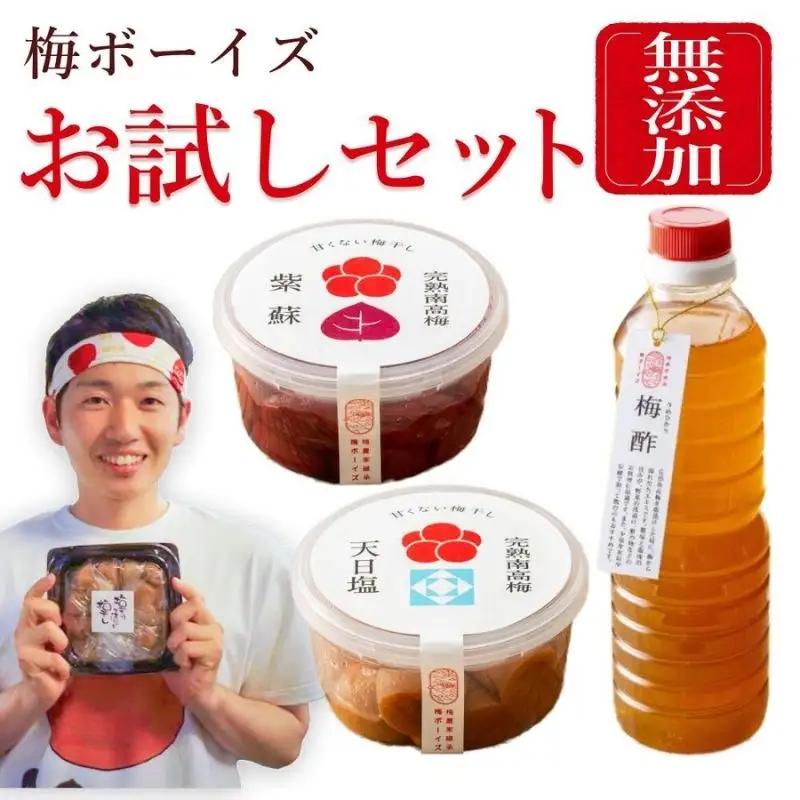 【お試し・無添加梅干し】梅干し（天日塩漬け、紫蘇漬け 各280g×1パック）、白梅酢(500mL)1本セット ／ 南高梅　umehkr008A【umehkr008A】