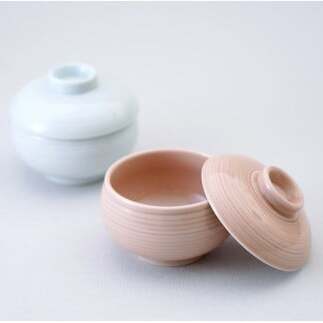 有田焼 千福鈴（せんぷくりん）茶碗蒸し碗 白磁と薄桜釉 ペア セット【 幸楽窯 / YUIKA Lab 】紅白器 赤 白 お祝い 蓋物 茶碗蒸し 食器 A15-303_イメージ4