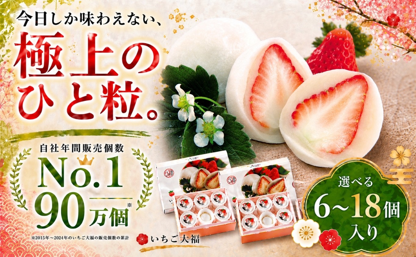 
                  【先行予約】≪選べる個数≫「まるごとワイド」で絶賛！午前0時のいちご大福 6個入 1箱 2箱 3箱｜菓子 和菓子 生菓子 だいふく 白あん あんこ お土産 おやつ スイーツ 期間限定 静岡県 伊豆の国市
                