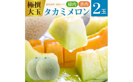 メロン めろん 極選大玉【タカミメロン】緑肉・赤肉　各1玉計2玉（5kg以上） ギフト 鉾田 果物 人気 おすすめ 贈答 茨城 お返し 先行予約 スイーツ 送料無料 味 茨城県 還元率 青肉 フルーツ めろん 鉾田市 デザート くだもの お取り寄せ 甘い ジューシー 期間限定