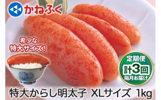 [定期便] 特大からし明太子 1kg XLサイズ『隔月／全3回』かねふく｜めんたいパーク めんたいこ 辛子明太子 グルメ ギフト おかず 甘楽町 [0116]