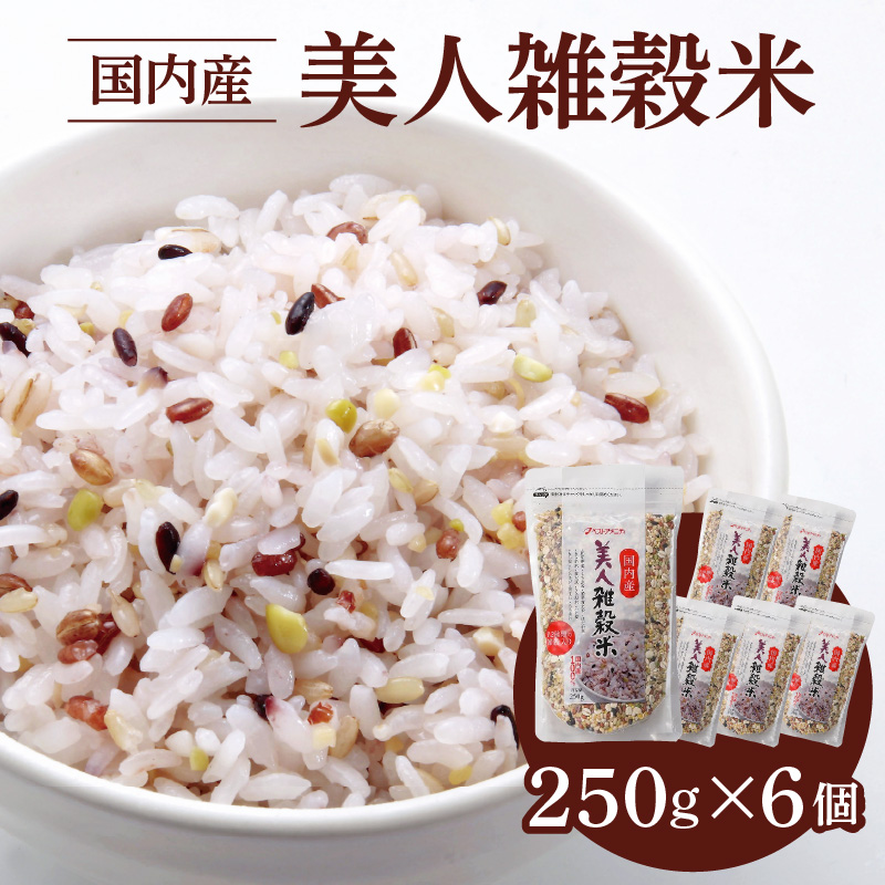 国内産 美人雑穀米 250g×6個 計1500g_雑穀米 国内産 250g × 6個 お届け回数 1回 美人雑穀米 雑穀 12種 ブレンド 混ぜて炊くだけ 冷めても美味しい 胚芽押麦 もち玄米 発芽 玄米 もち黒米 ハト麦 もち麦 もちきび 黒大豆 もちあわ 簡単 主食 おにぎり 弁当 ふっくら もちもち_Gr009