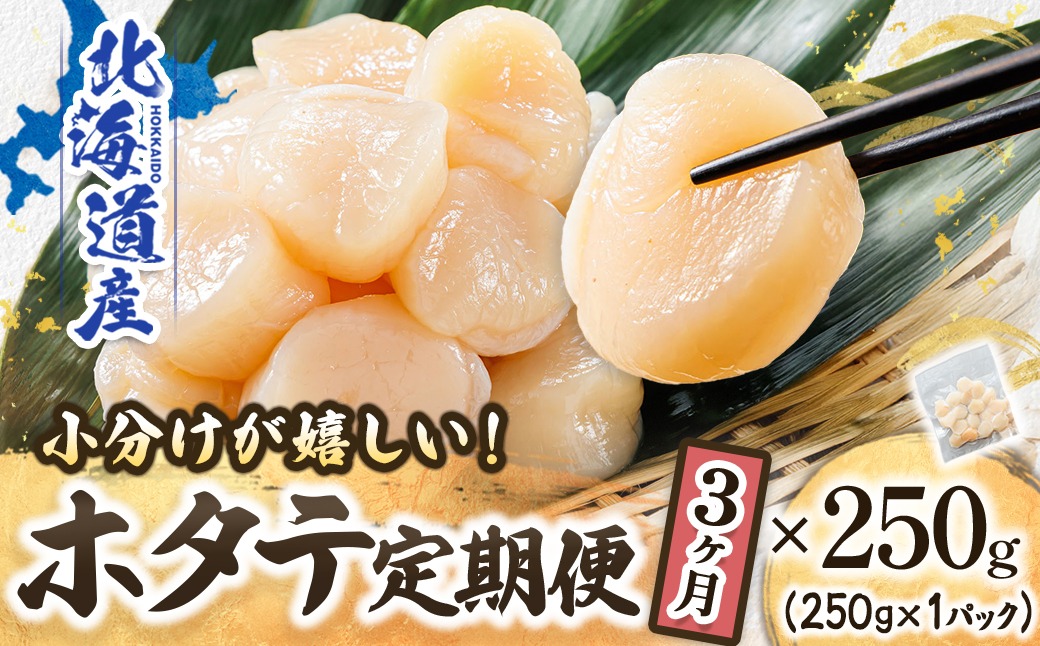【定期便 3か月連続】北海道産 ホタテ貝柱 約250g×1パック | 帆立 ホタテ ほたて 貝柱 冷凍 刺身 刺し身 小分け ホタテ貝柱 刺身 冷凍 セット 産地直送 定期便 魚介類 海鮮 絶品 人気 ヒロセ 北海道 釧路町 釧路超 特産品 121-1262-141-037