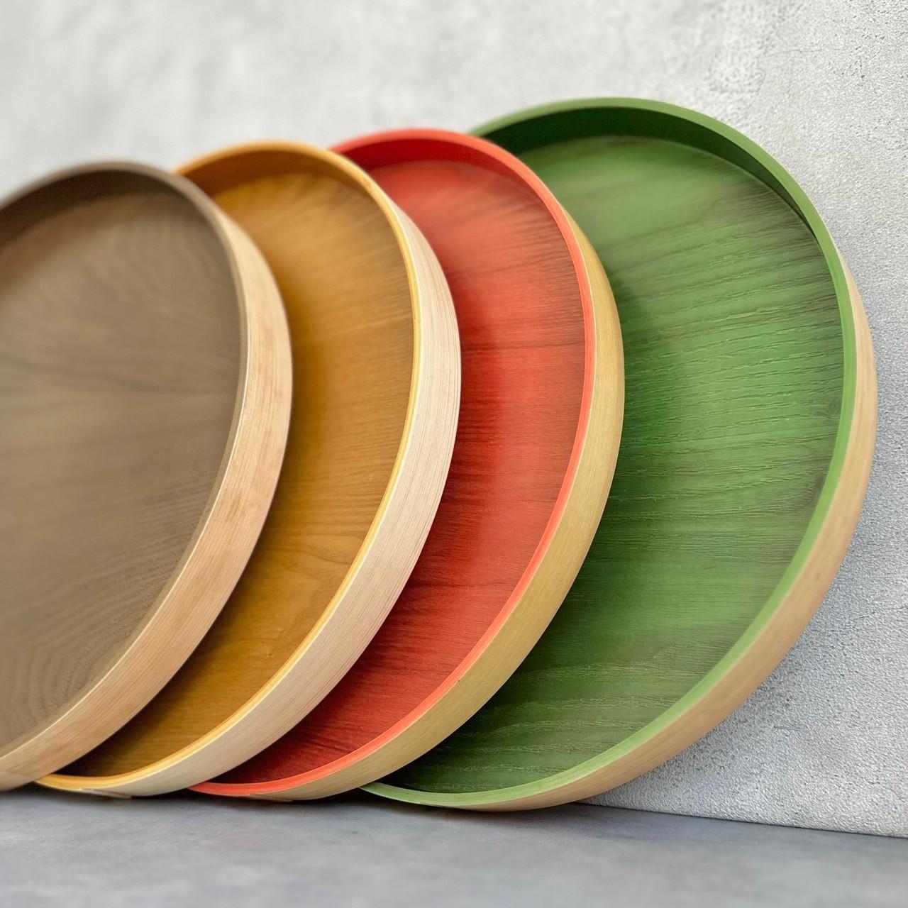 ［ライトブラウン］木製 お盆 曲げわっぱ カラー丸盆 まげわっぱ 紀州漆器［YS143］