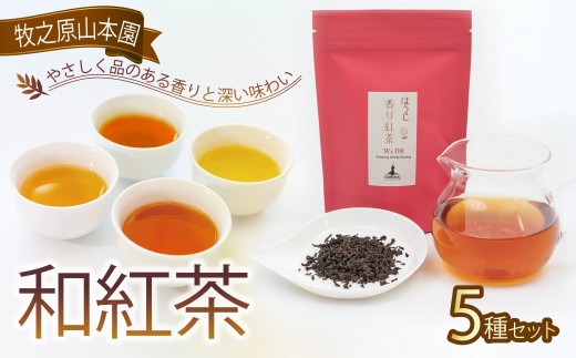 【受賞歴多数】 和紅茶セレクトプレミアムおすすめ5種セット 和紅茶 飲み比べ セット ほうじ香り紅茶 和らぎ香り棒焙煎紅茶 春摘み 夏摘み あかね 紅茶 こうちゃ お茶 茶 茶葉 tea ティー べにふうき 国産紅茶 国産 贈答 プレゼント ギフト お土産 母の日 父の日 お祝い お歳暮 お中元 敬老の日 おすすめ 人気 安心 安全 牧之原台地 牧之原茶 静岡茶 牧之原山本園 静岡県 牧之原市