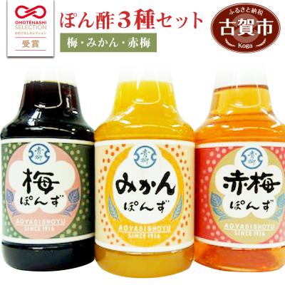 ふるさと納税 古賀市 ぽん酢3本セット(梅・みかん・赤梅)　青柳醤油