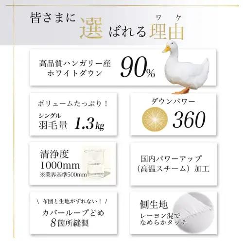【アンバーホワイト】羽毛布団 本掛け布団 シングル アクア
