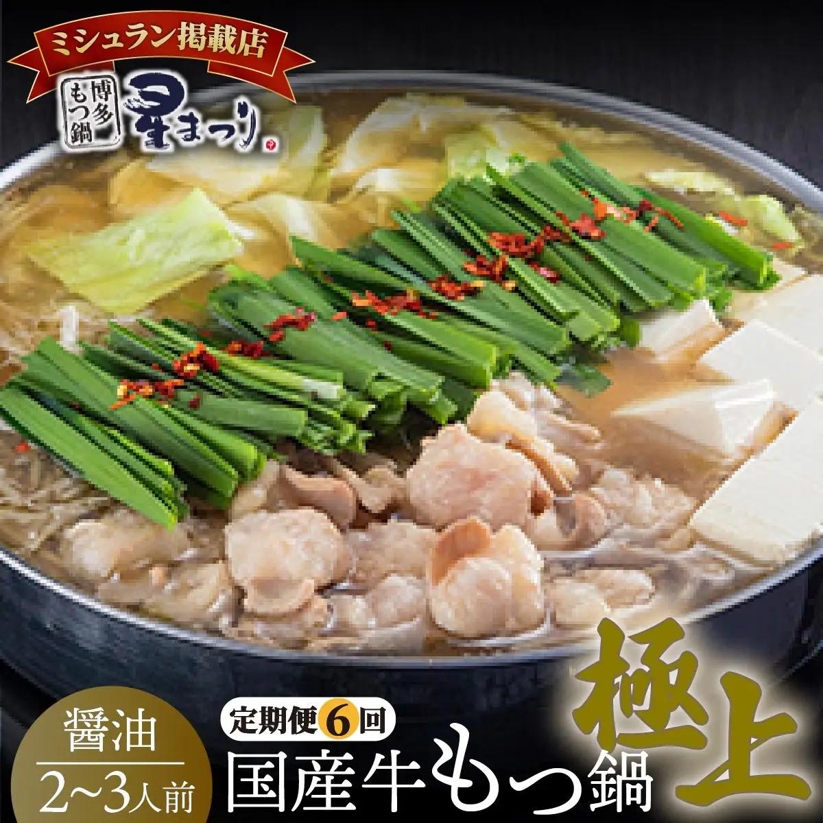 ＜定期便・全6回＞ミシュラン掲載！国産牛 もつ鍋 醤油味セット 2～3人前【博多もつ鍋 星まつり】