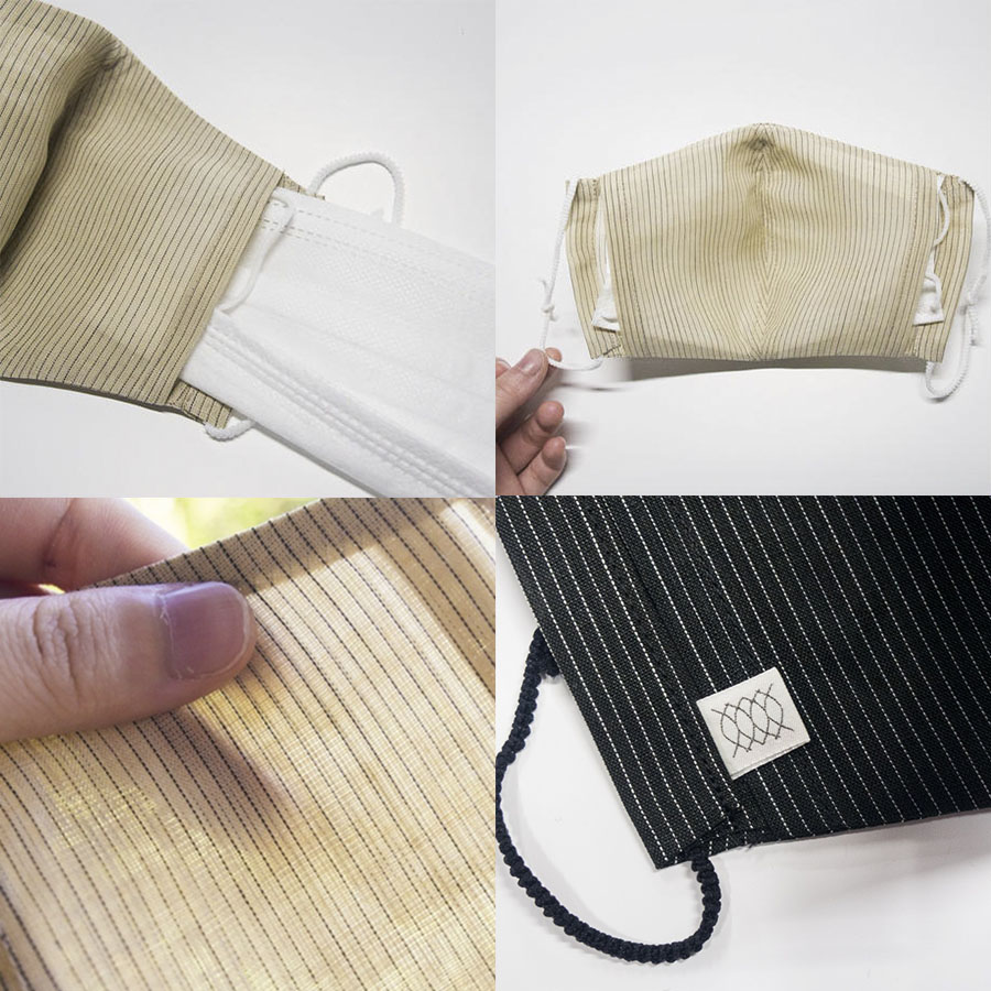 能登上布 ひんやりマスクカバー 1枚/ 縞　黒色系（黒、紺、焦茶、濃い灰色、濃い色等）から1枚