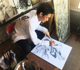 現代水墨画家 絵師白道 作「一筆金双龍」｜絵画 アート インテリア 手描き [0622]
