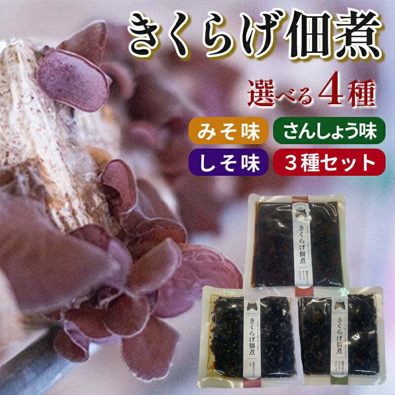 【ふるさと納税】きくらげ佃煮 各種3パック 3種セット （みそ味、しそ味、さんしょう味） 選べる 種類 ふるさと納税 惣菜 きのこ きくらげ 木耳 佃煮 3種 セット みそ しそ 爽やか 香り さんしょう 山椒 旨み コリコリ 食感 弾力 ごはんのお供 おつまみ 島根県 浜田市