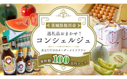 
【 茨城県桜川市 コンシェルジュ】 返礼品おまかせ！寄附額 100万円 コース オーダーメイド サービス ピックアップ 高額 代行 お好み セット 詰め合わせ [BR015sa]
