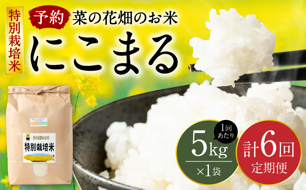 
【先行予約】【6回定期便】菜の花畑のお米 「特別栽培米」合計30kg （5kg×6回）令和6年産 にこまる 白米 【2024年11月上旬より順次発送】
