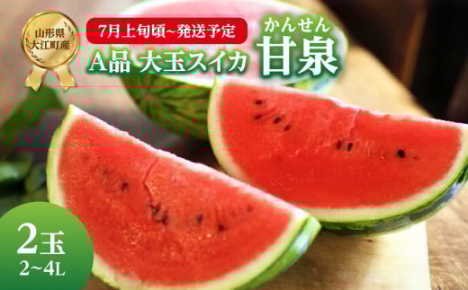 《先行受付》A品 大玉スイカ「甘泉」2玉 2L～4L【2025年7月上旬頃～発送予定】【山形スイカ・大江町産】 【001-093】