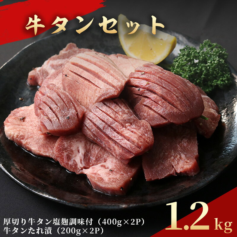 【ふるさと納税】牛タン 厚切り 塩麹 たれ漬け 1.2kg 詰め合わせ 味付き牛タン おうち焼肉 BBQ バーベキュー 牛肉 大容量 小分け 高タンパク タイパ おつまみ ご褒美 南丹市 グルメ ギフト 冷凍