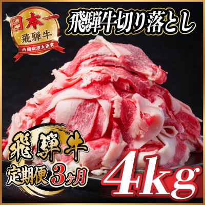 
            ＜毎月定期便＞飛騨牛　切り落とし　約4kg＜冷蔵便＞全3回【4055092】
          